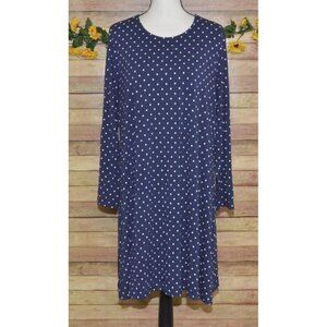 Old Navy XL Women Swing Dress Navy Blue Knit Polka Dot Stretch Casual Preppy